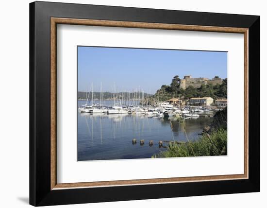 Sailing Yachts and Other Boats Moored at Port Cros Island in Front of Fort De L'Eminence Castle-Nick Upton-Framed Photographic Print