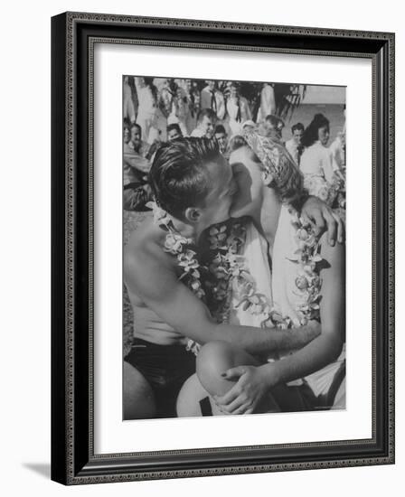 Sailor Kissing Girl During Luau For Navy Personnel on Leave-Eliot Elisofon-Framed Photographic Print