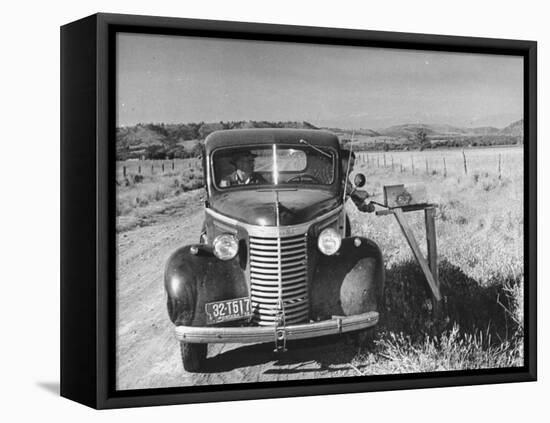 Sailor on Leave Dropping Mail into a Mailbox from an Automobile-J^ R^ Eyerman-Framed Premier Image Canvas