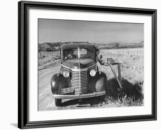 Sailor on Leave Dropping Mail into a Mailbox from an Automobile-J^ R^ Eyerman-Framed Photographic Print