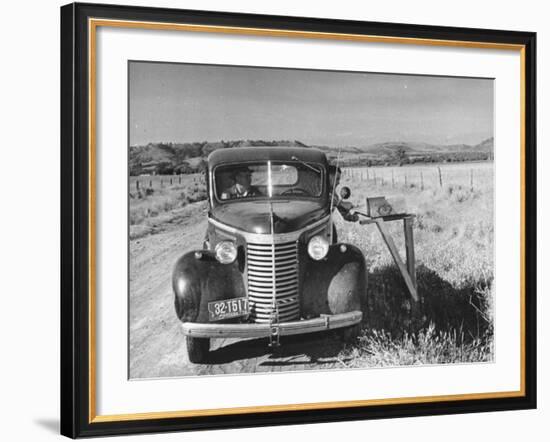 Sailor on Leave Dropping Mail into a Mailbox from an Automobile-J^ R^ Eyerman-Framed Photographic Print