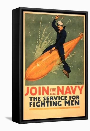 Sailor Riding Torpedo, Navy Poster-null-Framed Stretched Canvas