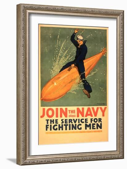 Sailor Riding Torpedo, Navy Poster-null-Framed Art Print