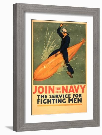 Sailor Riding Torpedo, Navy Poster-null-Framed Art Print