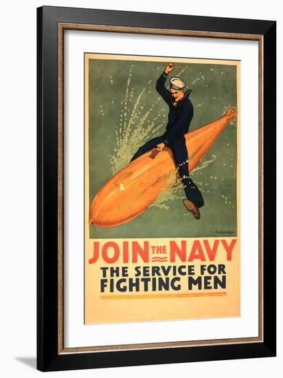 Sailor Riding Torpedo, Navy Poster-null-Framed Art Print