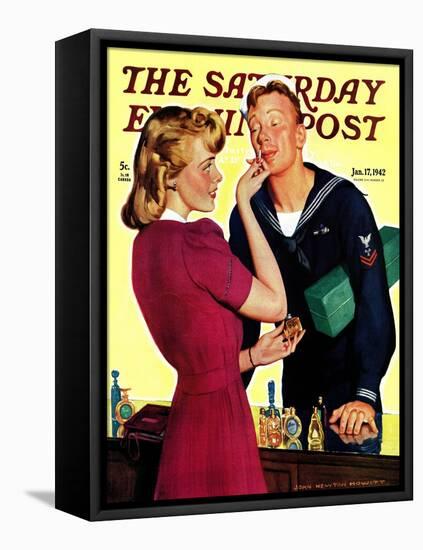 "Sailor Sniffing Perfume," Saturday Evening Post Cover, January 17, 1942-John Newton Howitt-Framed Premier Image Canvas