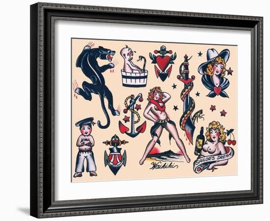 Sailor Tattoo Flash by Norman Collins, aka, Sailor Jerry-null-Framed Art Print