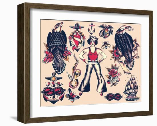 Sailor Tattoos Vintage Tattoo Flash-null-Framed Art Print