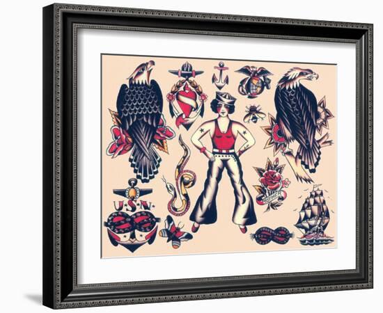 Sailor Tattoos Vintage Tattoo Flash-null-Framed Art Print