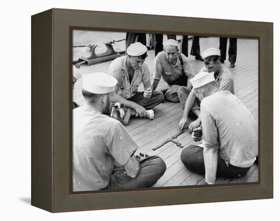 Sailors Aboard a Us Navy Cruiser at Sea Playing a Game of Dominoes on Deck During WWII-Ralph Morse-Framed Premier Image Canvas