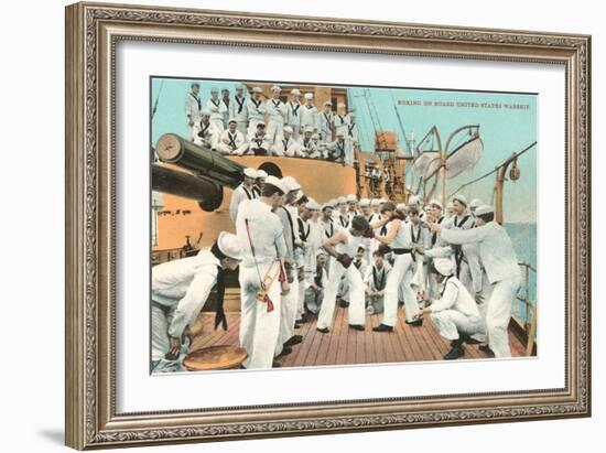 Sailors' Boxing Match On Board Ship-null-Framed Art Print