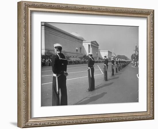 Sailors Lining Constitution Avenue for Funeral of Franklin D. Roosevelt-Alfred Eisenstaedt-Framed Photographic Print