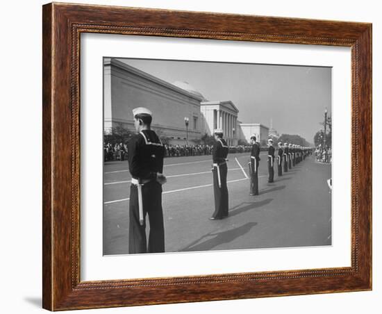 Sailors Lining Constitution Avenue for Funeral of Franklin D. Roosevelt-Alfred Eisenstaedt-Framed Photographic Print