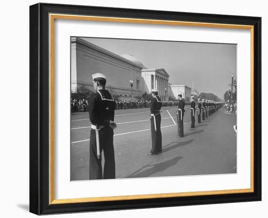 Sailors Lining Constitution Avenue for Funeral of Franklin D. Roosevelt-Alfred Eisenstaedt-Framed Photographic Print