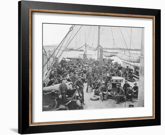 Sailors on Deck of Uss Mendota Gun Boat During American Civil War-Stocktrek Images-Framed Photographic Print