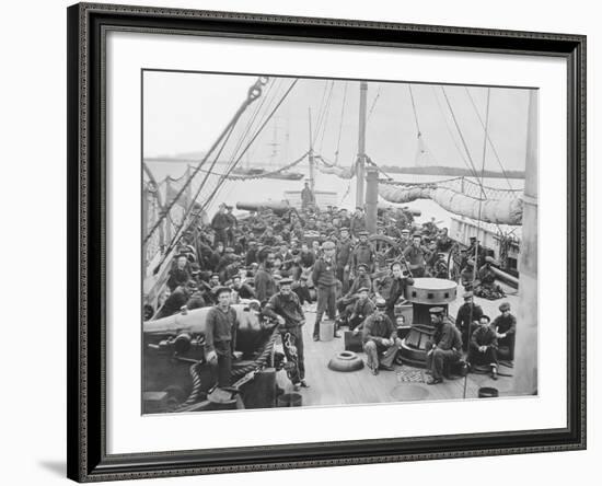 Sailors on Deck of Uss Mendota Gun Boat During American Civil War-Stocktrek Images-Framed Photographic Print