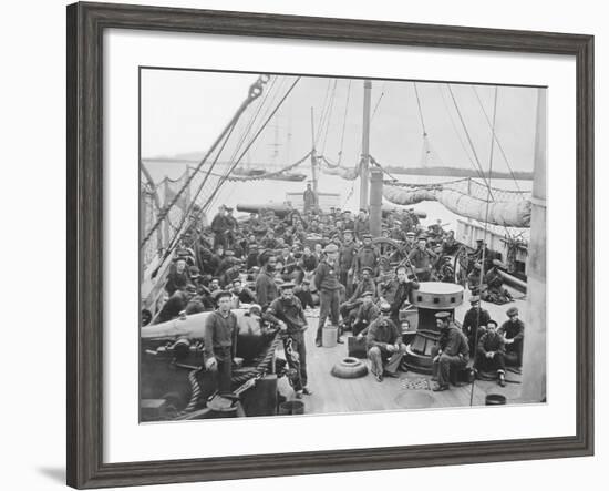 Sailors on Deck of Uss Mendota Gun Boat During American Civil War-Stocktrek Images-Framed Photographic Print