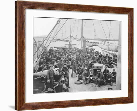 Sailors on Deck of Uss Mendota Gun Boat During American Civil War-Stocktrek Images-Framed Photographic Print