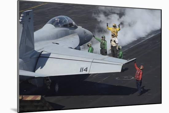 Sailors Prepare an F-A-18F Super Hornet for Launch-null-Mounted Photographic Print