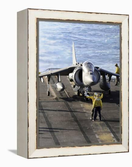 Sailors Prepare to Launch an AV-8B Harrier During Flight Operations Aboard USS Peleliu-Stocktrek Images-Framed Premier Image Canvas