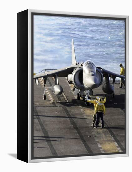 Sailors Prepare to Launch an AV-8B Harrier During Flight Operations Aboard USS Peleliu-Stocktrek Images-Framed Premier Image Canvas