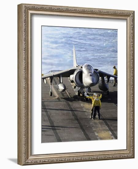 Sailors Prepare to Launch an AV-8B Harrier During Flight Operations Aboard USS Peleliu-Stocktrek Images-Framed Photographic Print