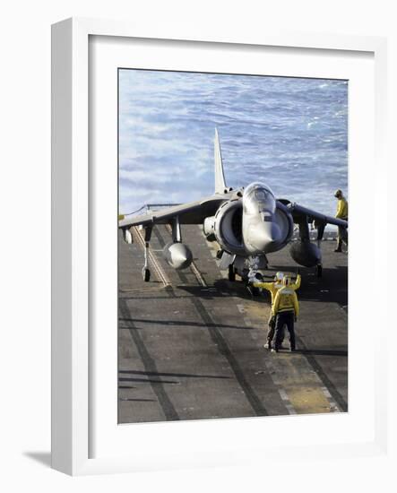 Sailors Prepare to Launch an AV-8B Harrier During Flight Operations Aboard USS Peleliu-Stocktrek Images-Framed Photographic Print