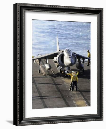 Sailors Prepare to Launch an AV-8B Harrier During Flight Operations Aboard USS Peleliu-Stocktrek Images-Framed Photographic Print