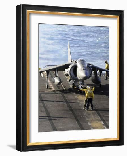 Sailors Prepare to Launch an AV-8B Harrier During Flight Operations Aboard USS Peleliu-Stocktrek Images-Framed Photographic Print