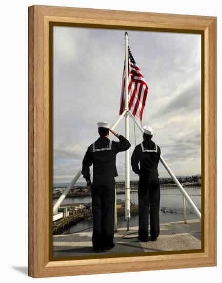 Sailors Raise the National Ensign Aboard USS Abraham Lincoln-Stocktrek Images-Framed Premier Image Canvas