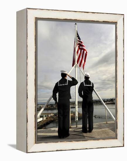 Sailors Raise the National Ensign Aboard USS Abraham Lincoln-Stocktrek Images-Framed Premier Image Canvas