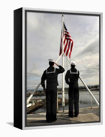 Sailors Raise the National Ensign Aboard USS Abraham Lincoln-Stocktrek Images-Framed Premier Image Canvas