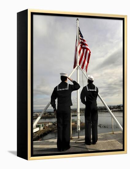 Sailors Raise the National Ensign Aboard USS Abraham Lincoln-Stocktrek Images-Framed Premier Image Canvas