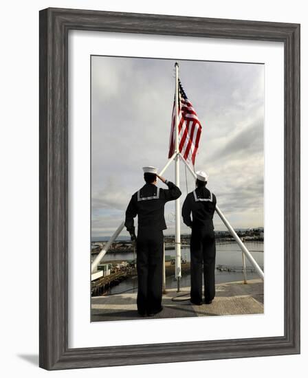 Sailors Raise the National Ensign Aboard USS Abraham Lincoln-Stocktrek Images-Framed Photographic Print