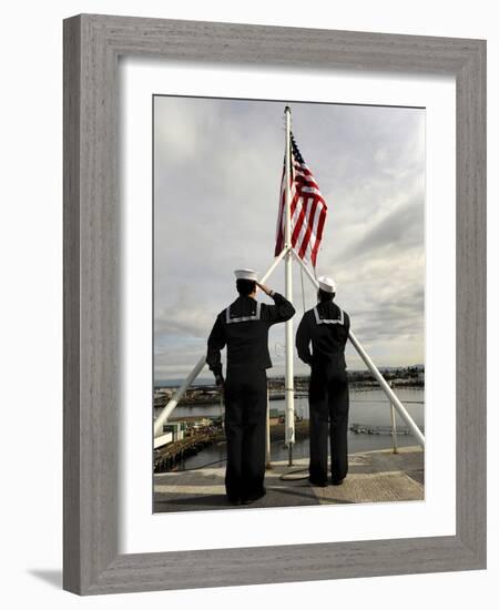 Sailors Raise the National Ensign Aboard USS Abraham Lincoln-Stocktrek Images-Framed Photographic Print