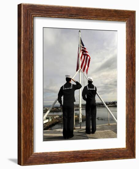 Sailors Raise the National Ensign Aboard USS Abraham Lincoln-Stocktrek Images-Framed Photographic Print