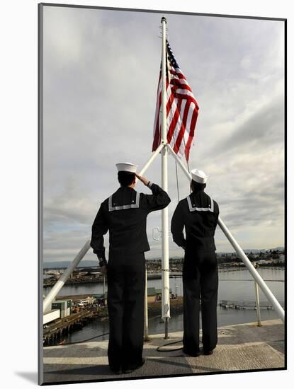 Sailors Raise the National Ensign Aboard USS Abraham Lincoln-Stocktrek Images-Mounted Photographic Print