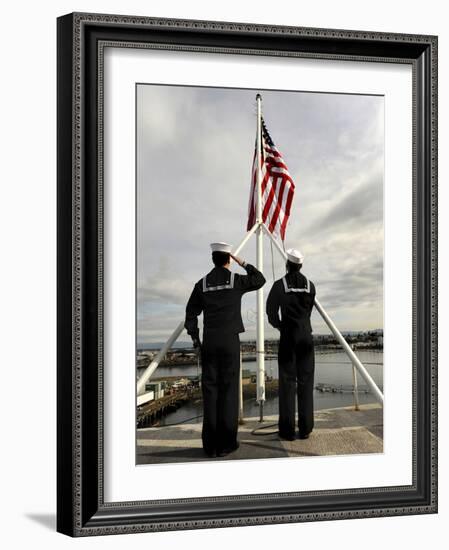 Sailors Raise the National Ensign Aboard USS Abraham Lincoln-Stocktrek Images-Framed Photographic Print