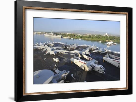 Sailors Render Honors Aboard the Aircraft Carrier USS Nimitz-null-Framed Photographic Print
