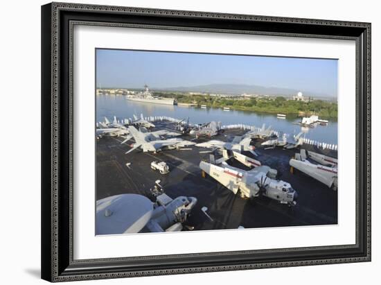 Sailors Render Honors Aboard the Aircraft Carrier USS Nimitz-null-Framed Photographic Print