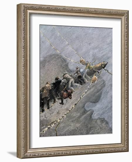 Sailors Rolling the Mainsail into the Storm during the Passage of Cape Horn, circa 1800. 19Th Centu-null-Framed Giclee Print