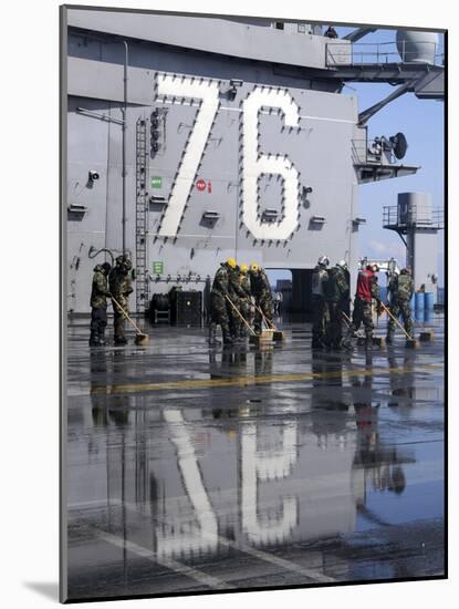 Sailors Scrub the Flight Deck Aboard the Aircraft Carrier USS Ronald Reagan-Stocktrek Images-Mounted Photographic Print