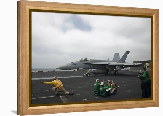 Sailors Signal to Launch an F-A-18E Super Hornet-null-Framed Premier Image Canvas