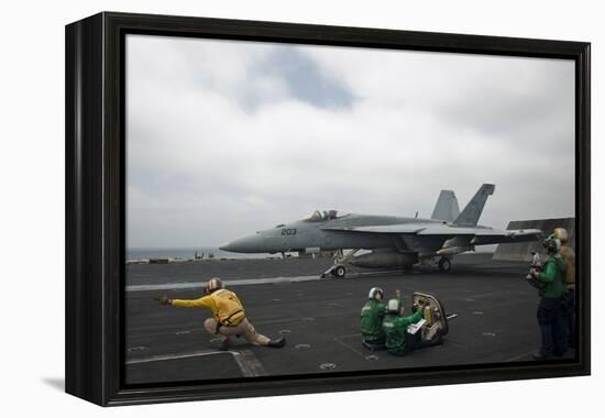 Sailors Signal to Launch an F-A-18E Super Hornet-null-Framed Premier Image Canvas