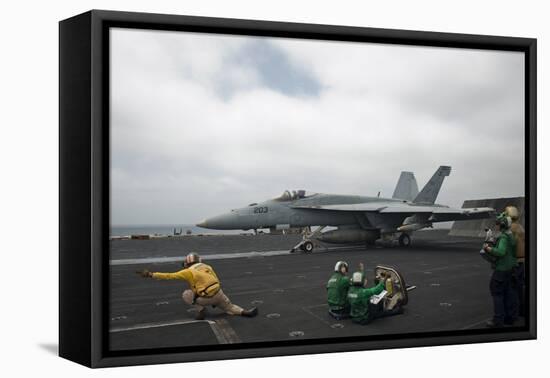 Sailors Signal to Launch an F-A-18E Super Hornet-null-Framed Premier Image Canvas