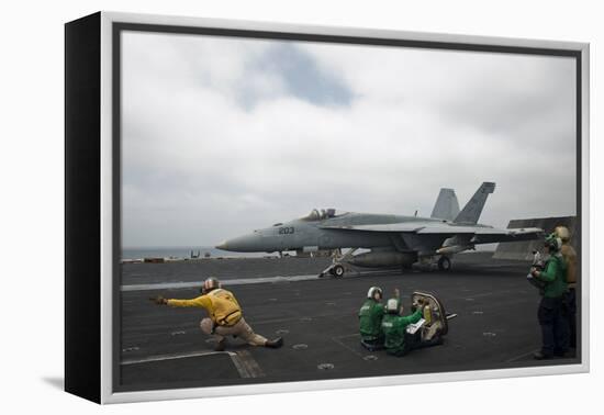 Sailors Signal to Launch an F-A-18E Super Hornet-null-Framed Premier Image Canvas