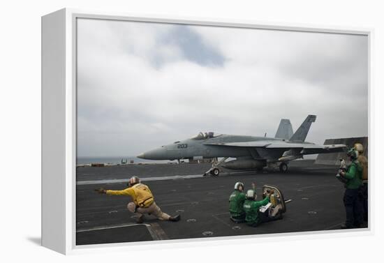 Sailors Signal to Launch an F-A-18E Super Hornet-null-Framed Premier Image Canvas