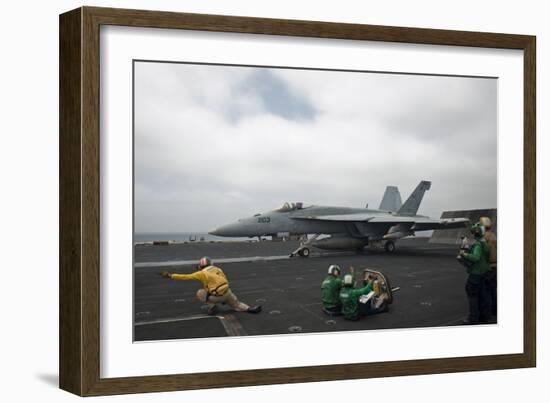 Sailors Signal to Launch an F-A-18E Super Hornet-null-Framed Photographic Print