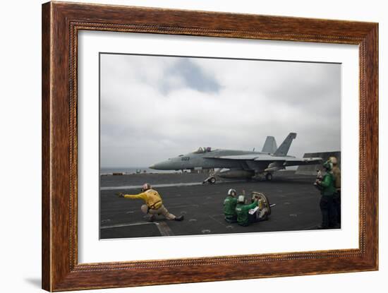 Sailors Signal to Launch an F-A-18E Super Hornet-null-Framed Photographic Print