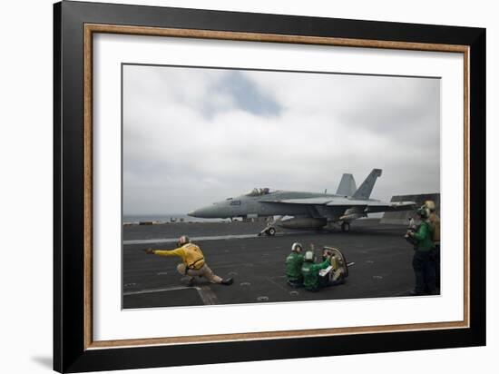 Sailors Signal to Launch an F-A-18E Super Hornet-null-Framed Photographic Print